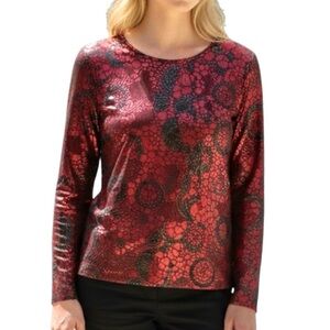 Burnout Top Red Velvet Black Lace Semi Sheer Whimsigoth Witchy